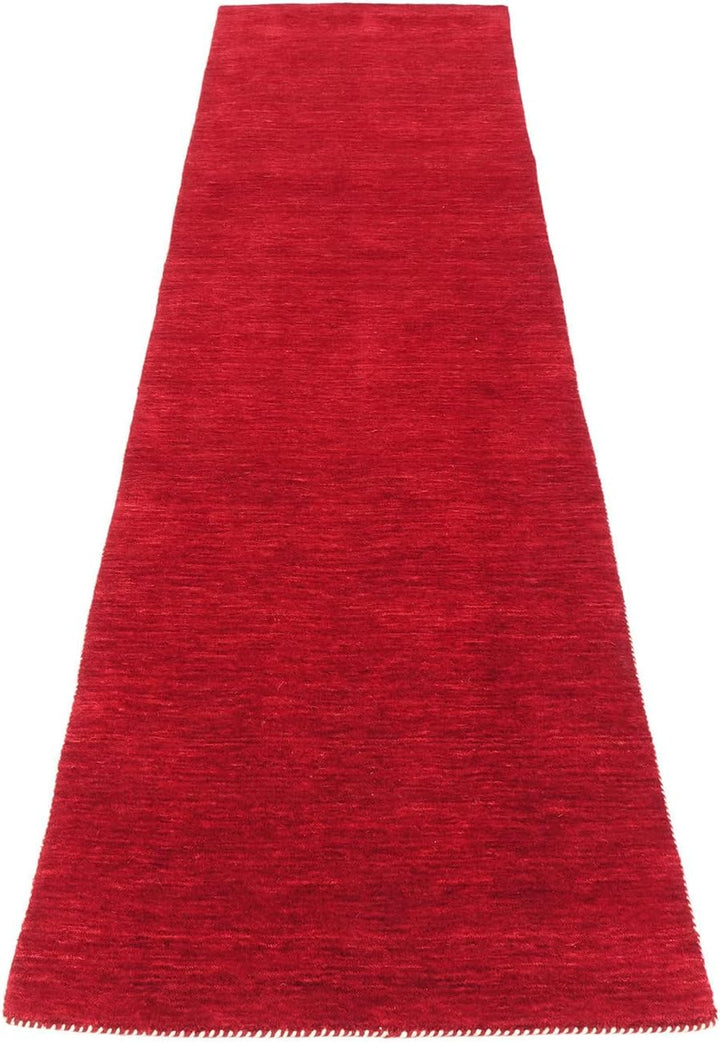 RUG PRINCE Wollteppich Gabbeh Uni 80x200 Handgewebt Läufer Rot Einfarbig Handarbeit Zimmer, Rot 80x2