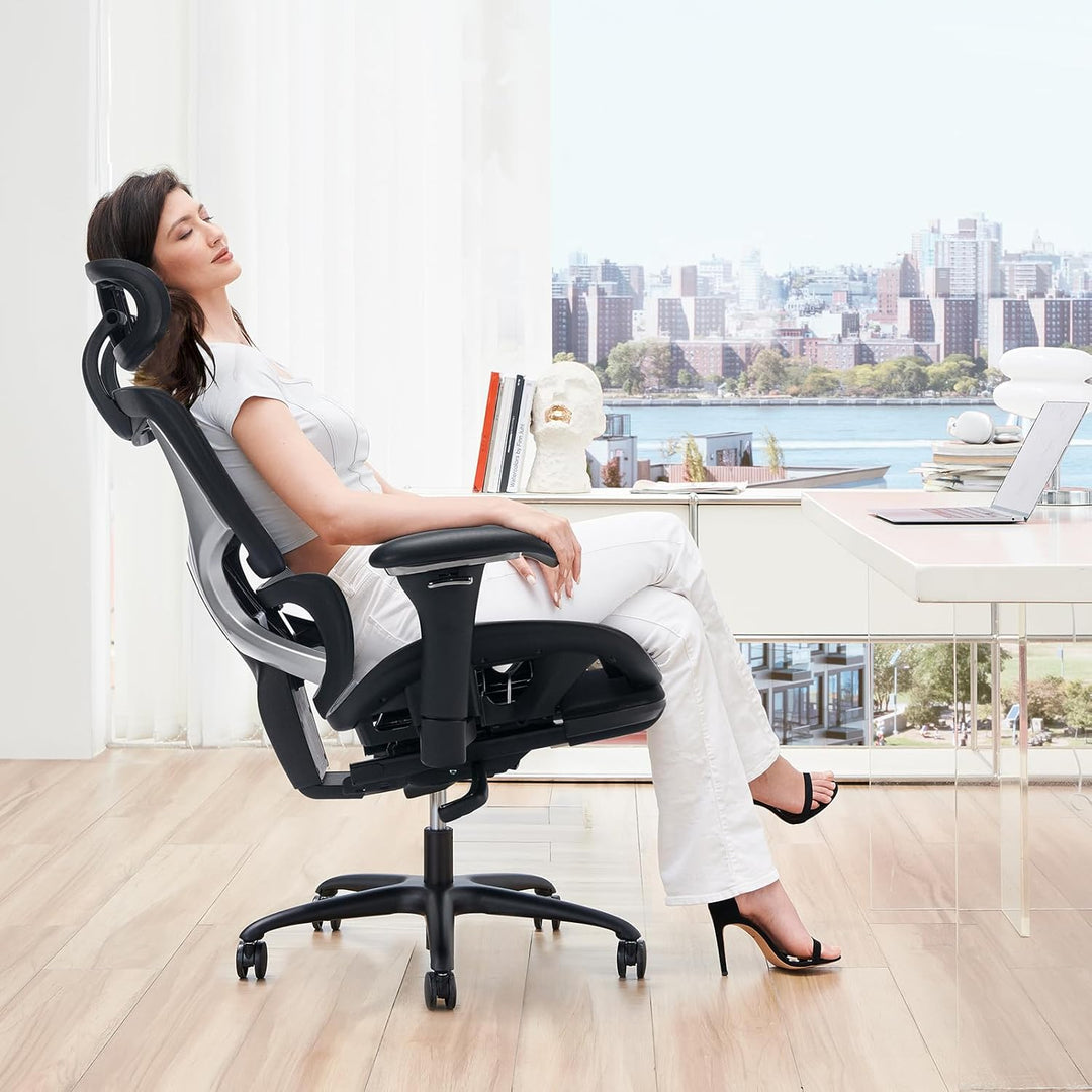 COLAMY Ergonomischer Bürostuhl mit Fussstütze – Chefsessel mit hoher Rückenlehne, Verstellbarer Kopf