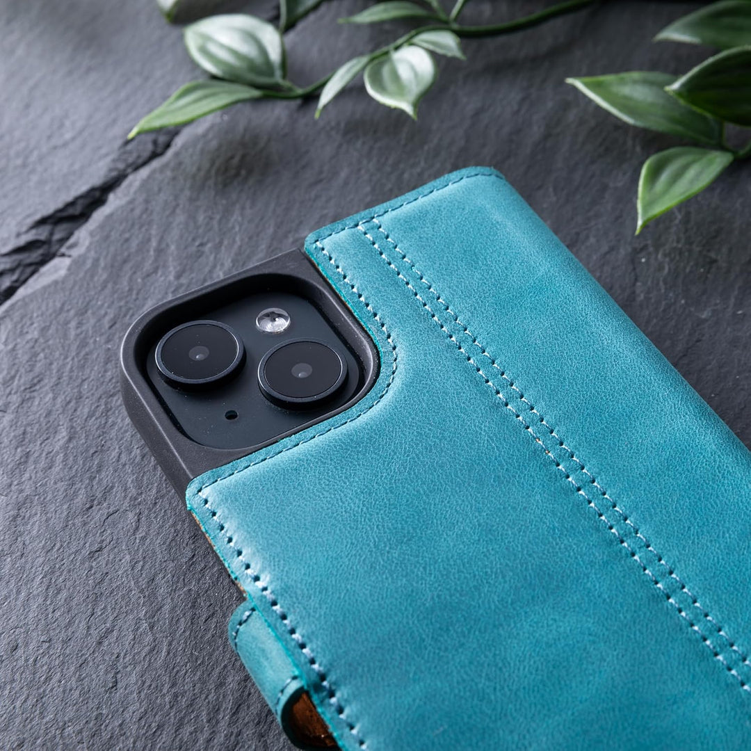 Snakehive Lederhülle für iPhone 15 - Vintage Handyhülle mit Standfunktion und KartenfäChern - Sc