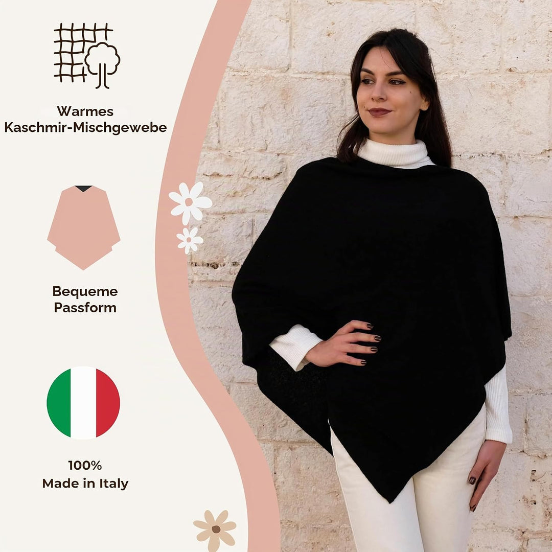 creazioni unique Poncho Damen Winter Elegant und Warm MADE IN ITALY - Mischung aus Wolle, Viskose un