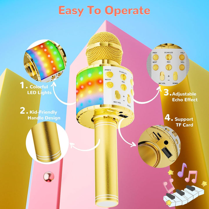 Magic Sing LED Karaoke Mikrofon Kinder, Drahtloses Bluetooth Spielzeug ab 3-12 Jahre Geschenk Mädche