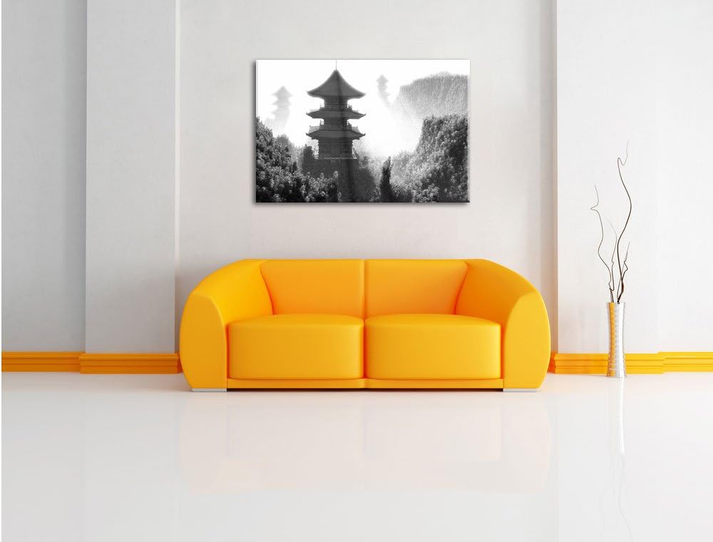 Pixxprint chinesische Häuser Kunst B&W als Leinwandbild/Grösse: 100x70 / Wandbild/Kunstdruck/fertig