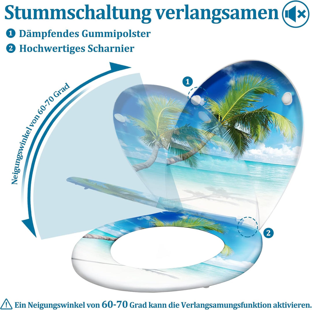 WC-Sitz Toilettendeckel mit Soft-Close, Duroplast &amp; Edelstahl, Antistatisch &amp; Antibakteriell, Abnehm