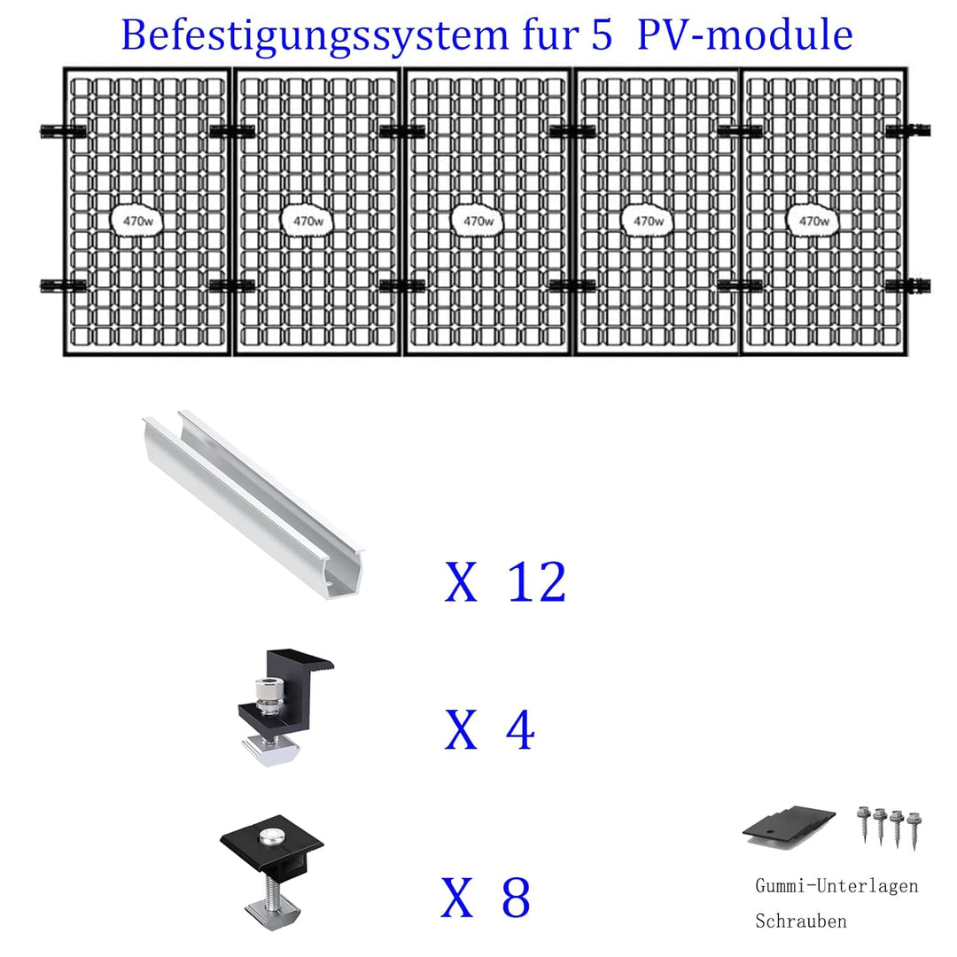 Solarmodul Halterung Befestigungssystem, Alu PV Modul Halterung mit 12CM Montageschiene und Befestig