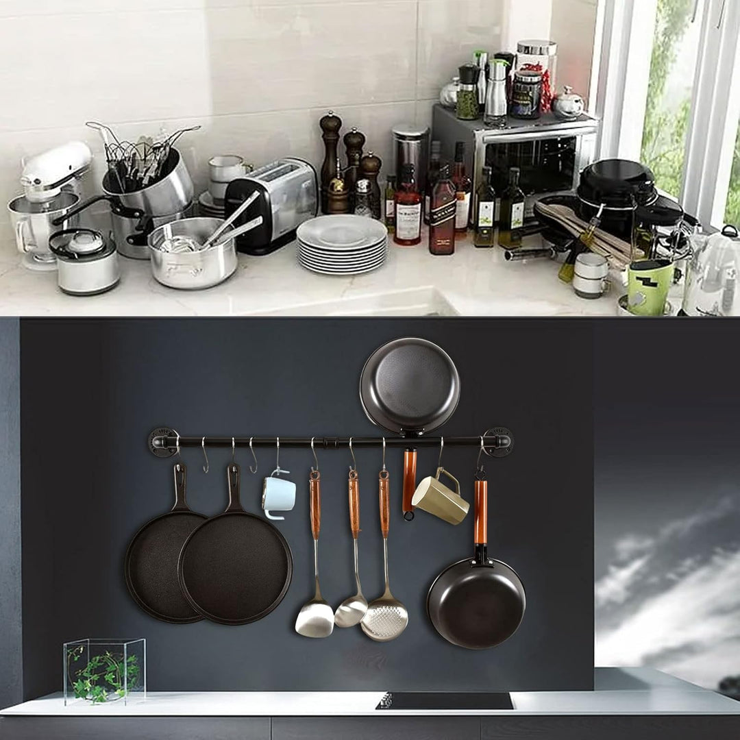 LINKPIPES Rohr Topf Pan Rack Wandbefestigte industrielle Utensil Deckel Halter Kochgeschirr Aufhänge