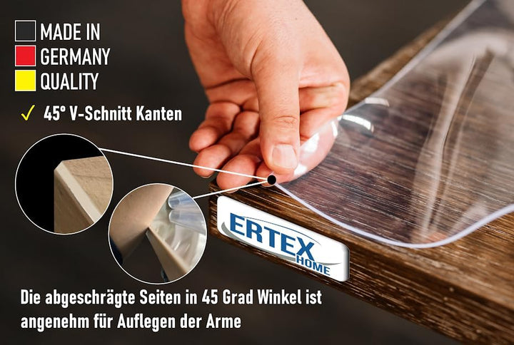 Ertex Tischfolie transparent 2,2mm mit abgeschrägter Kante/Tischschutz transparent versch. Grössen u