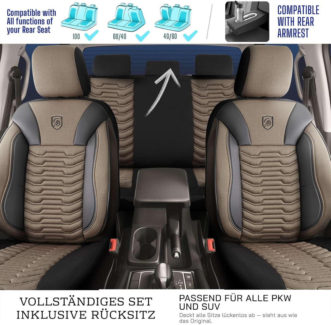 Autositzbezüge Universal für PKW & SUV – Premium Vordersitze Auto Sitzbezug aus Piqué-Stoff, Beige-S