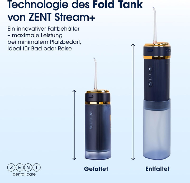 ZENT Stream+ Munddusche kabellos, Water flosser für Reise, Erweiterte 360°-Rotationstechnologie, 3 S