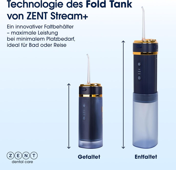 ZENT Stream+ Munddusche kabellos, Water flosser für Reise, Erweiterte 360°-Rotationstechnologie, 3 S