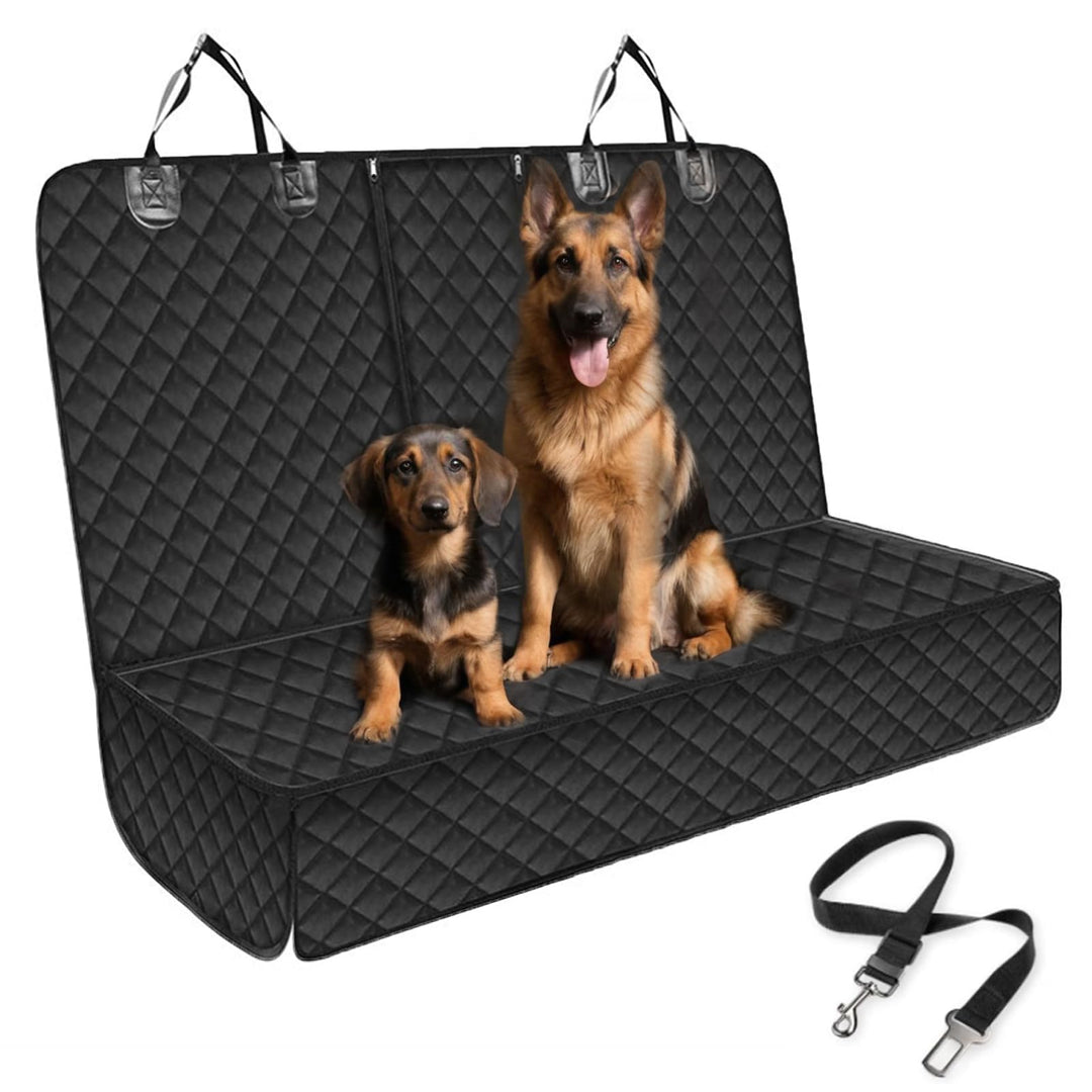 Hundedecke Auto Rückbank, Autoschondecke Hund Rücksitz mit 1 Elastischen Hundesitzgurt, 135x120cm, K