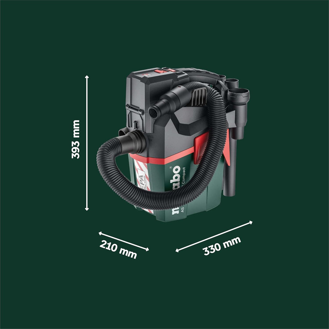 Metabo AS 18 HEPA PC Compact Akku-Sauger 18V - Karton- mit manueller Filterreinigung und HEPA Filter