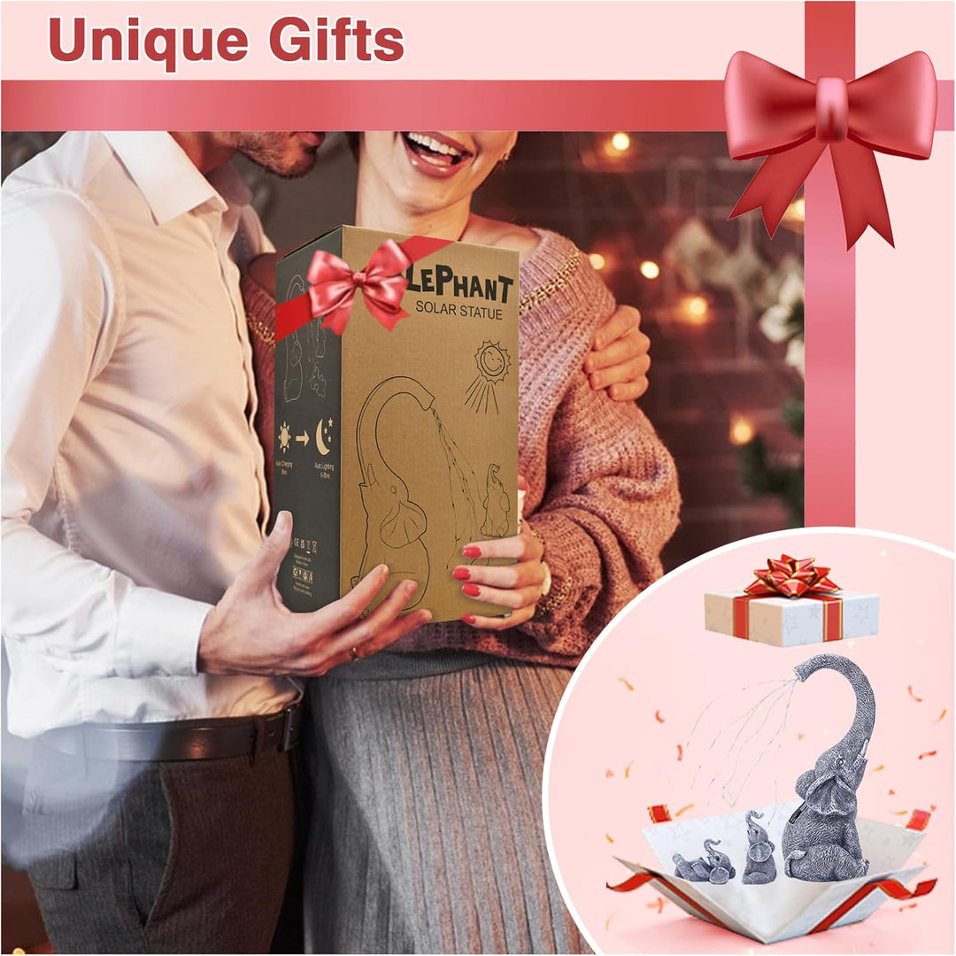 Yeomoo Elefanten Deko Gartenfiguren mit Solar Lichterkette Aussen: Elefant Mutter mit 2 Baby Elefant