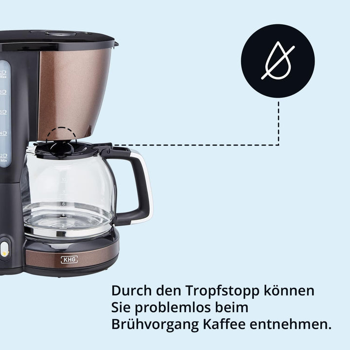 KHG Kaffeeautomat KA-123(MMS) aus Kunststoff in mocca/schwarz, Kapazität für 10 Tassen, mit Glaskann