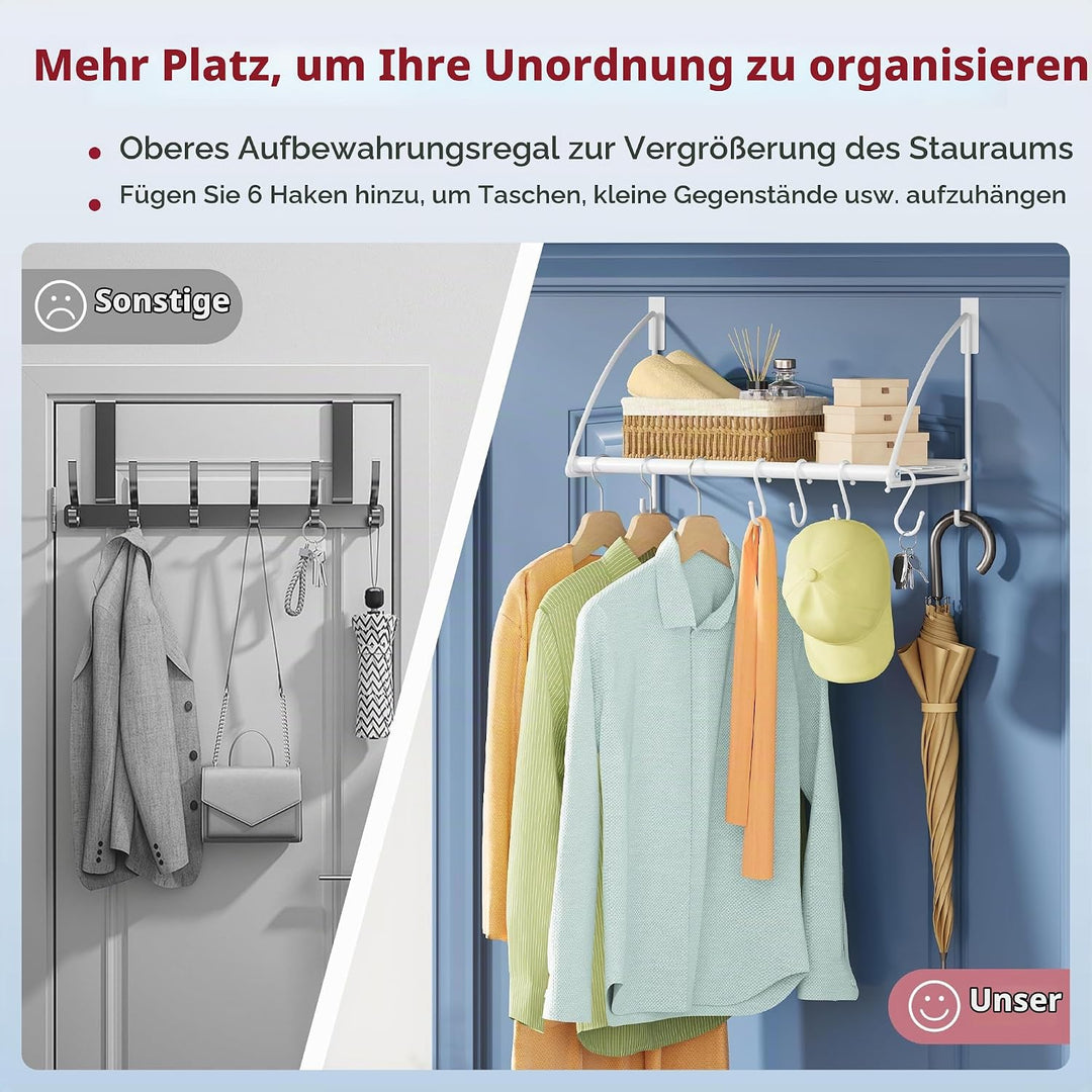 Tajsoon Kleiderstange Tür mit Aufbewahrungsregal und 6 Haken, Türkleiderständer zum Aufhängen von Ha