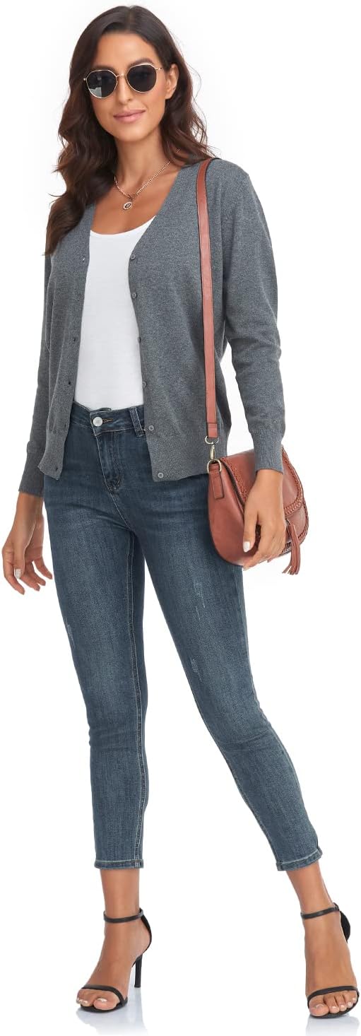 CUNYI Strickjacke für Damen Pullover mit V-Ausschnitt S Grau, S Grau
