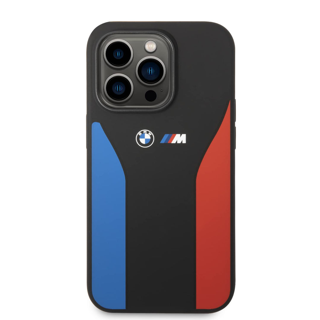 BMW BMHCP15L22SCSK Hülle für iPhone 15 Pro 6.1" Schwarz Silicone Blue&Red Stripes M Collection
