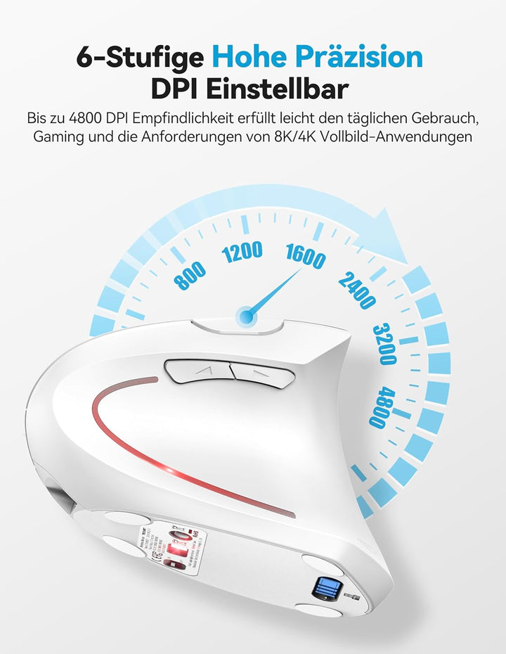TECKNET Ergonomische Bluetooth Maus, Wiederaufladbar Kabellose Vertikale Maus (BT 5.0/3.0 + 2.4G), 6