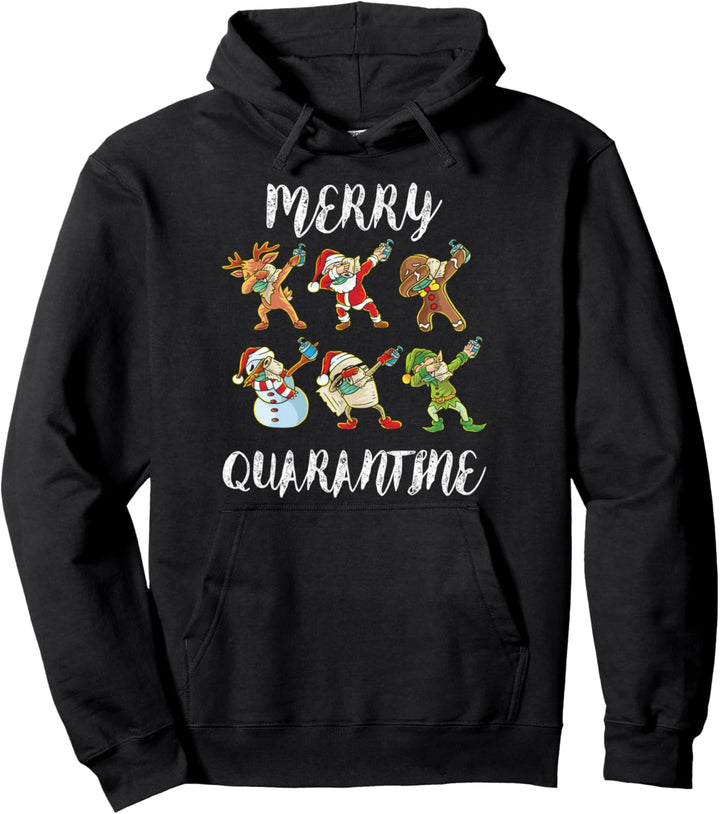 Merry Quarantine Dabbing Santa Claus Rudolph Elf Weihnachten Pullover Hoodie