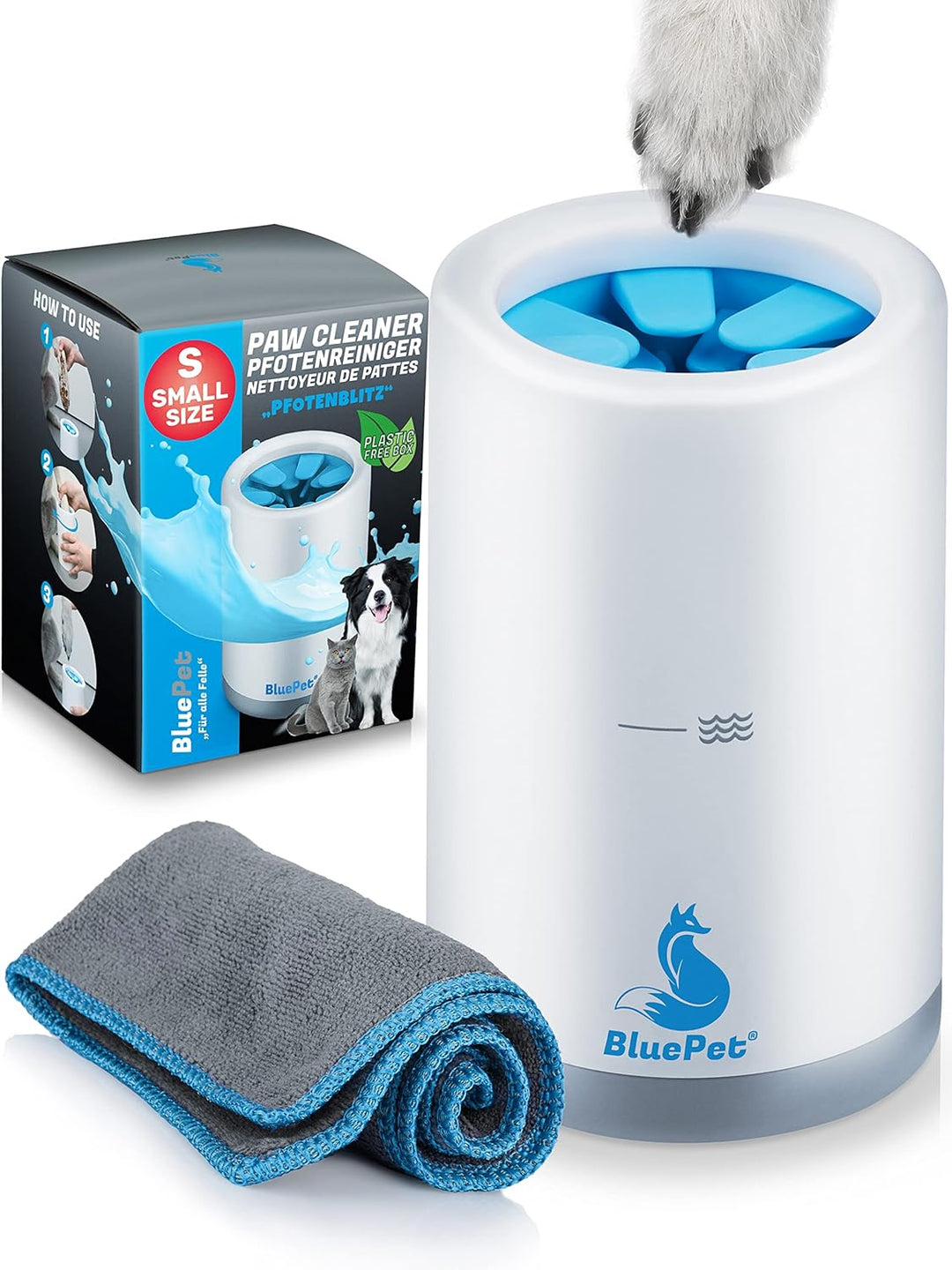 BluePet PfotenBlitz Pfotenreiniger für Hunde | Entfernt Dreck & Schmutz von Hundepfoten | Inkl. Mikr