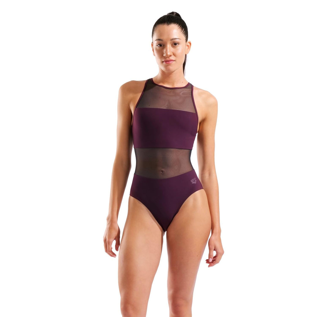 Arena Damen Arena Feel Women's Mesh Panels Vent Back Swimsuit Badeanzug (1er Pack) 36 Bordeaux, 36 B