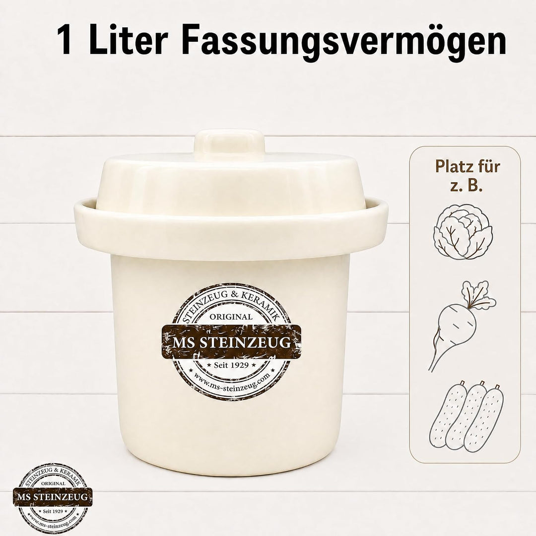 Gärtopf Mini Fermentation 1 Liter cremeweiss Milchsäuregärung Konservieren Einmachen gesunde Ernähru