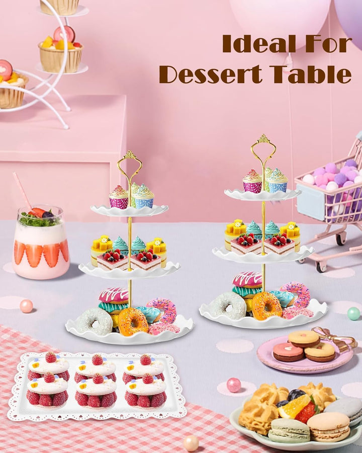 PIPITA Cupcake-Ständer-Set, 2-stöckige Turmhalter und 3 Serviertabletts, Party- und Event-Tischdekor