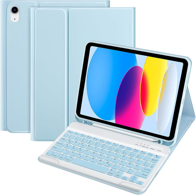 TQQ Hülle mit Tastatur für iPad 10 Generation 10,9 Zoll 2022, (QWERTZ Deutsches Layout), Abnehmbare