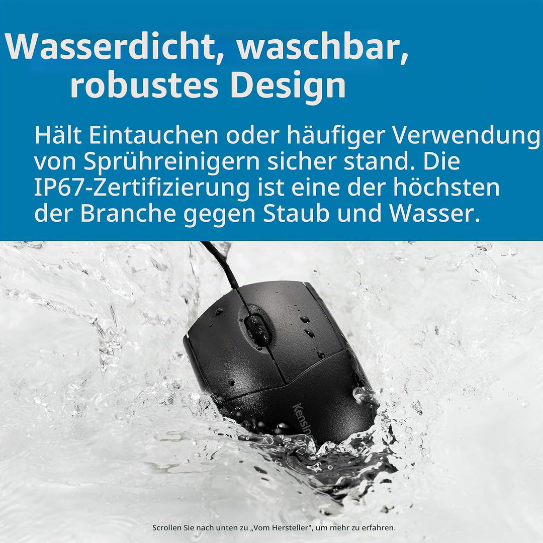 Kensington Acco K:Mouse Pro Fit Washable Wired Abwaschbar / Für Rechts- und Linkshänder Standard, Ab