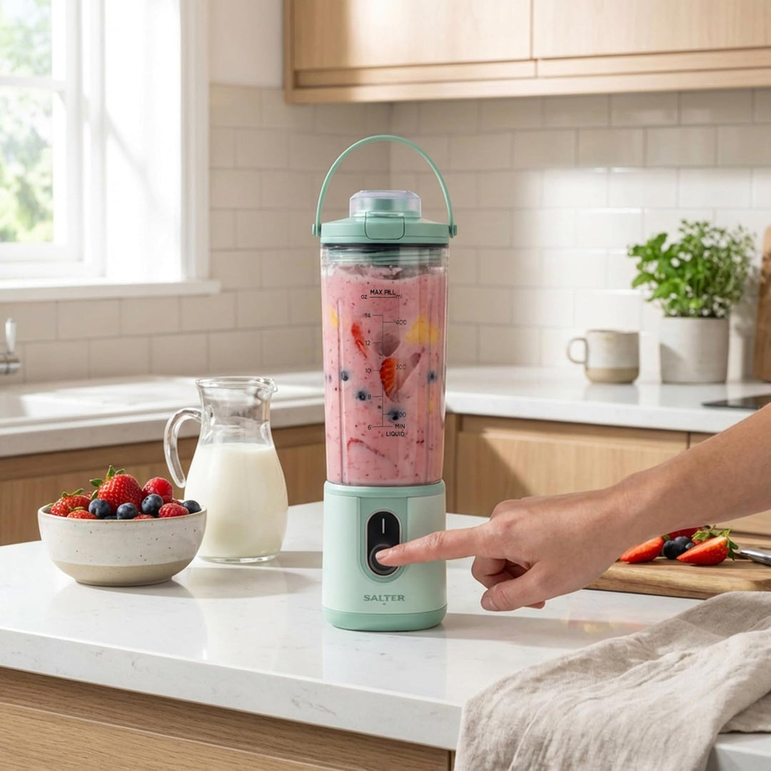 Salter ActiBoost Kabelloser Tragbarer Mixer – 450 ml, Pulsfunktion, 40-Sekunden-Countdown, BPA-frei,