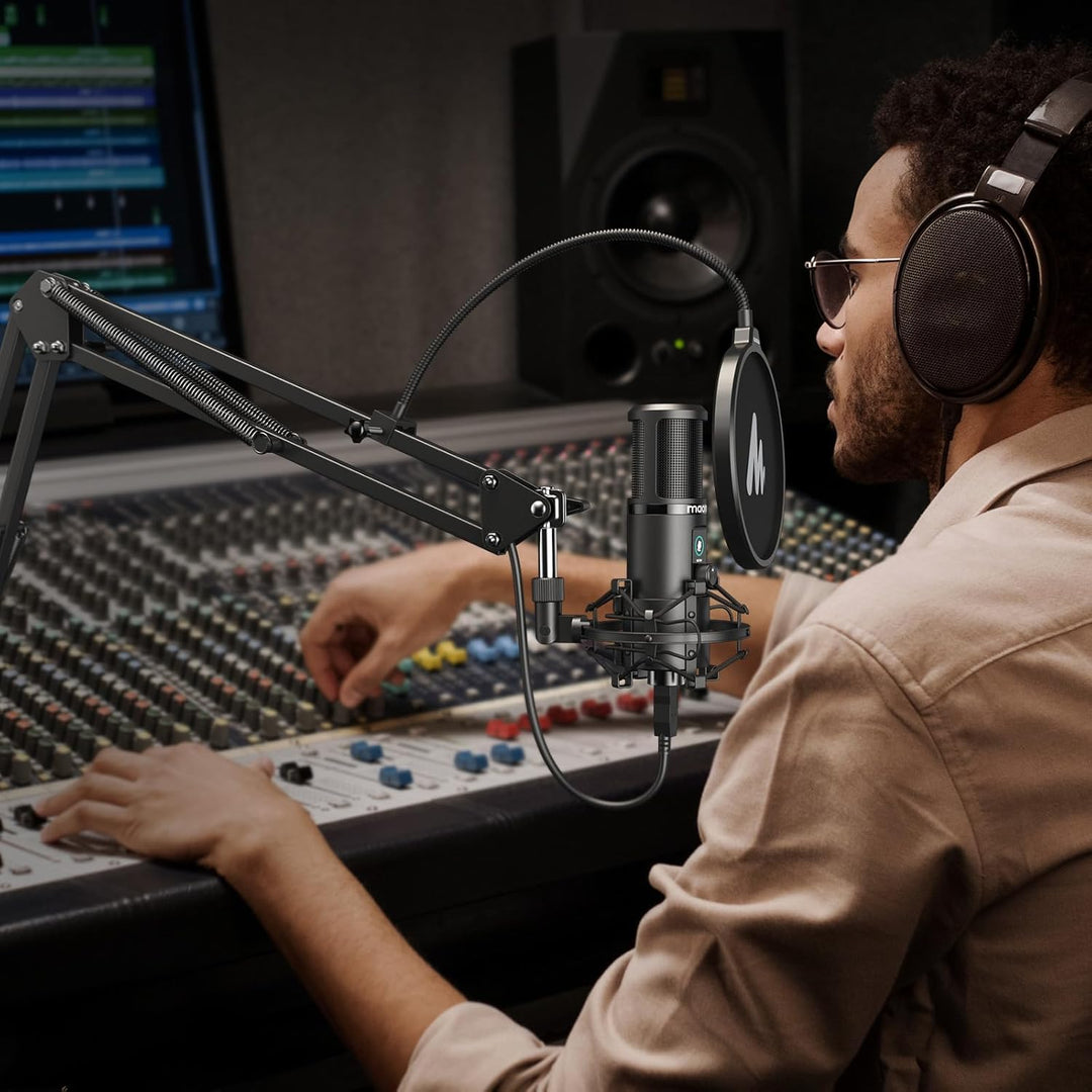 USB Mikrofon Set, MAONO AU-PM421 Gain Regler PC Mikrofon mit Stummschalter &192kHz/24Bit, Profession