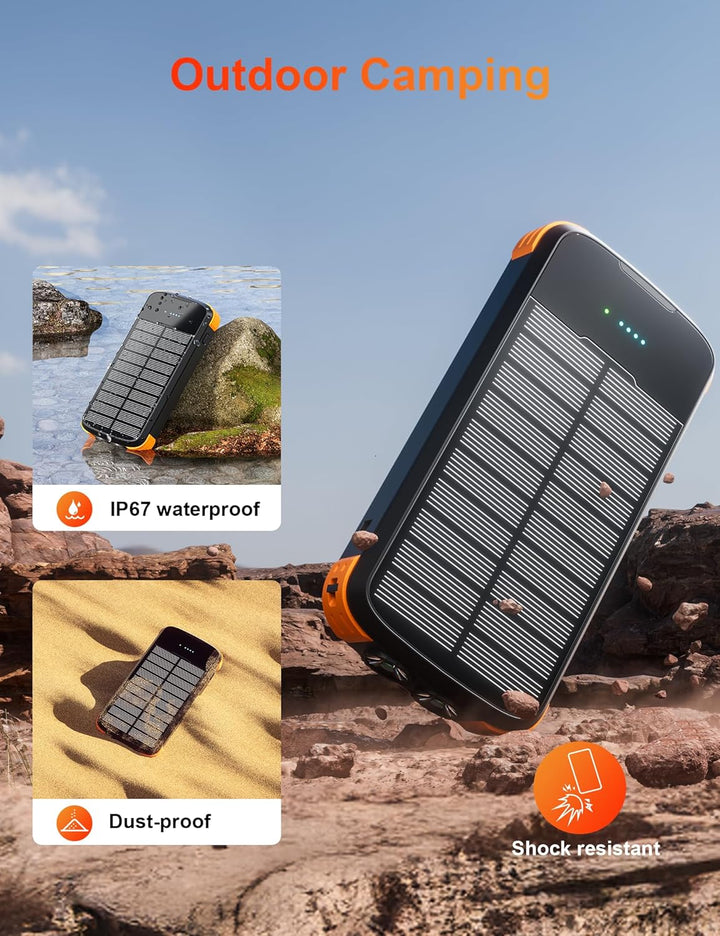 MINRISE Solar Power Bank 40000mAh, Tragbares Ladegerät PD 20W Schnellladegerät Solar Ladegerät Power