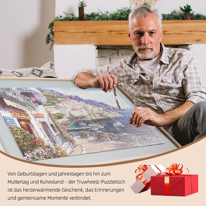 1500 Teile 2-in-1 Neigbares & Drehbares Puzzle-Brett für Erwachsene, Holz-Puzzleschreibtisch mit 4 S