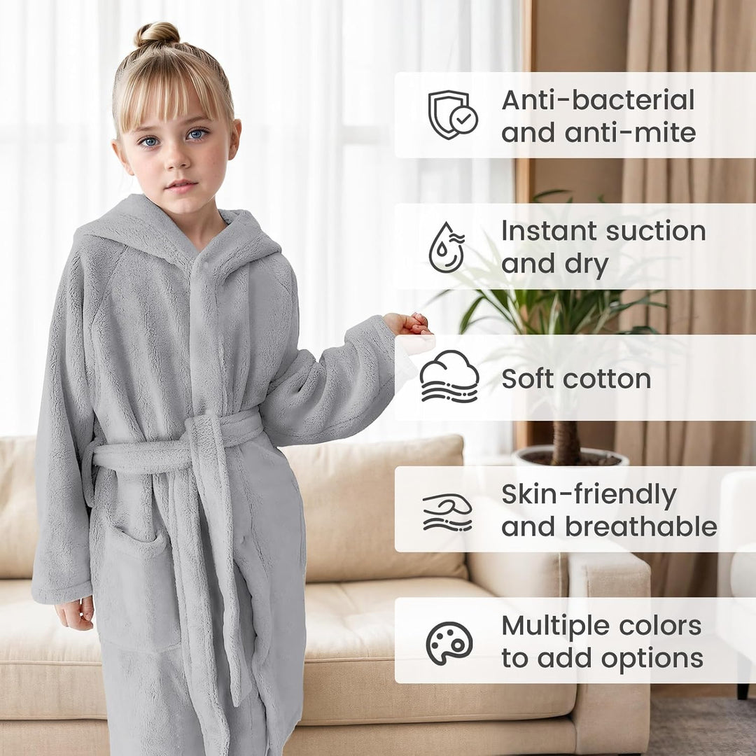 WYTbaby Bademantel Kinder mit Kapuze Unisex Weicher Fleece Kinderbademantel für Jungen Mädchen 2-14