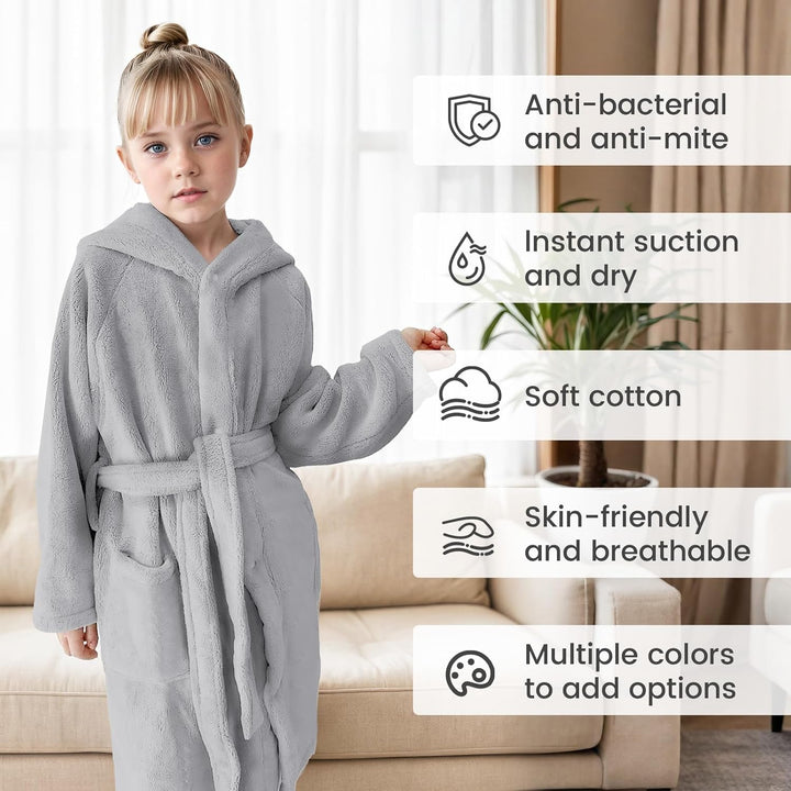WYTbaby Bademantel Kinder mit Kapuze Unisex Weicher Fleece Kinderbademantel für Jungen Mädchen 2-14