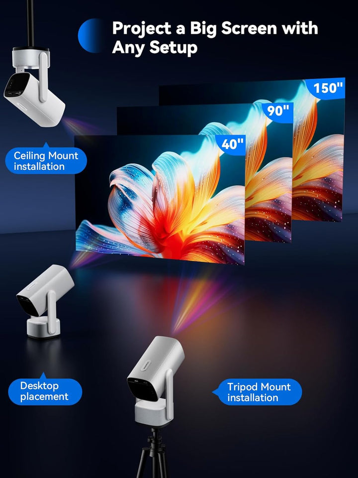 Mini Beamer 1080P Unterstützt - SOOMFON tragbarer Videoprojektor mit WiFi und Bluetooth, Elektrische