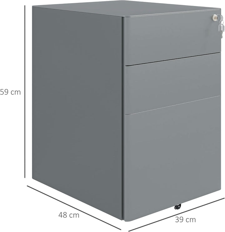 Vinsetto Rollcontainer, mobiler Aktenschrank mit 3 Schubladen, abschliessbarer Büroschrank mit Hänge