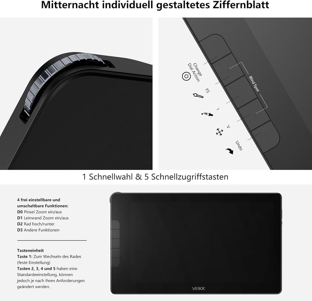 Grafiktablett mit Display mit 16384 Ebenen VEIKK Studio 16, 15,6 Zoll Drawing Tablet mit Display hat