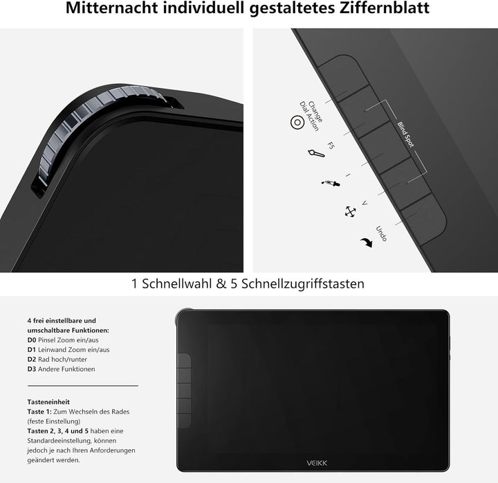 Grafiktablett mit Display mit 16384 Ebenen VEIKK Studio 16, 15,6 Zoll Drawing Tablet mit Display hat