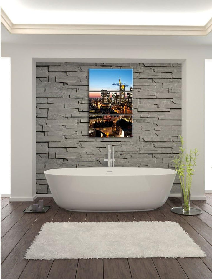 Pixxprint Frankfurt Skyline als Leinwandbild/Grösse: 3 Teilig (120x80) cm/Wandbild/Kunstdruck/fertig
