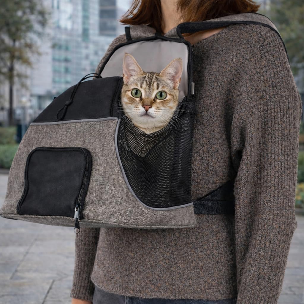Hundetasche - Bauchtrage Xanty Taupe – 29x23x38cm – Polyester – Öffnung Kordel – Reflektoren – Boden