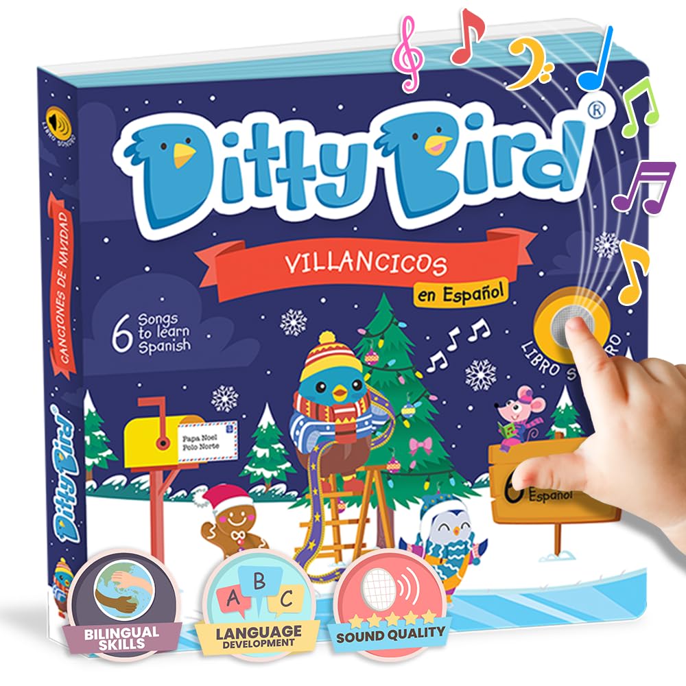 Ditty Bird Villancicos en Español | Musik-Soundbuch mit 6 Weihnachtsliedern auf Spanisch | USB-C wie