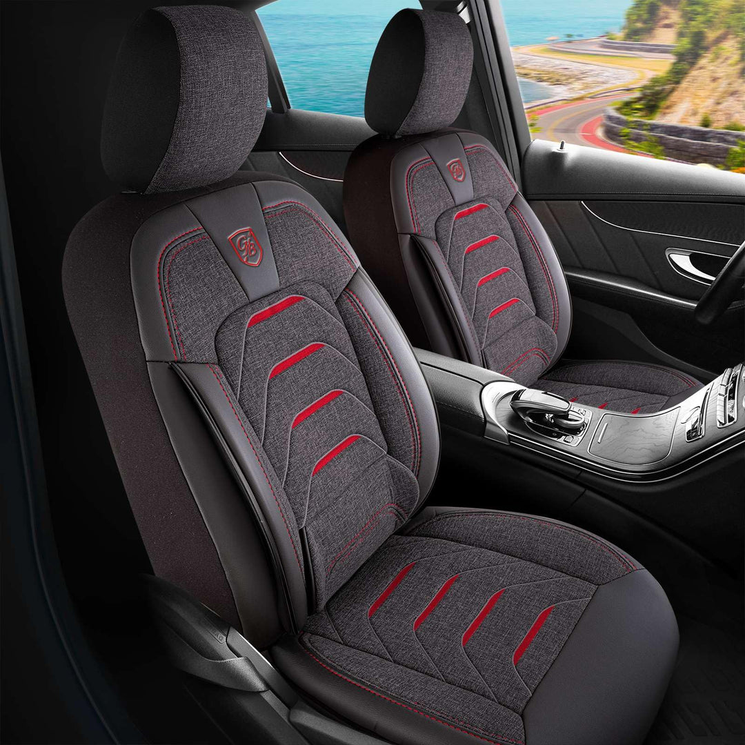 Autositzbezüge Universal für PKW & SUV - Premium Vordersitze Auto Sitzbezug aus Leinen, Rauchgrau-Ro