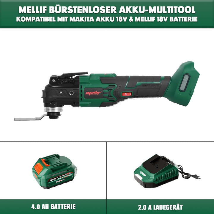 Mellif Akku Multitool, Multifunktionswerkzeug Kompatibel Mit Makita 18V, Bürstenloser Motor, 6-Stufi