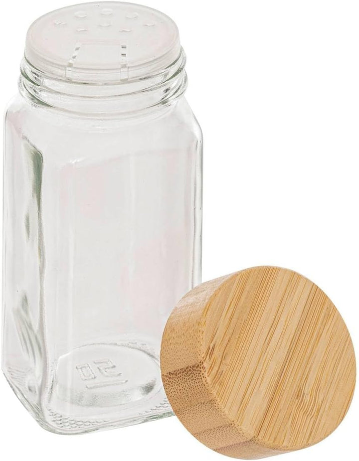 5Five – Set aus transparenten Glas- und Bambus-Gewürzdosen – Gewürzorganizer
