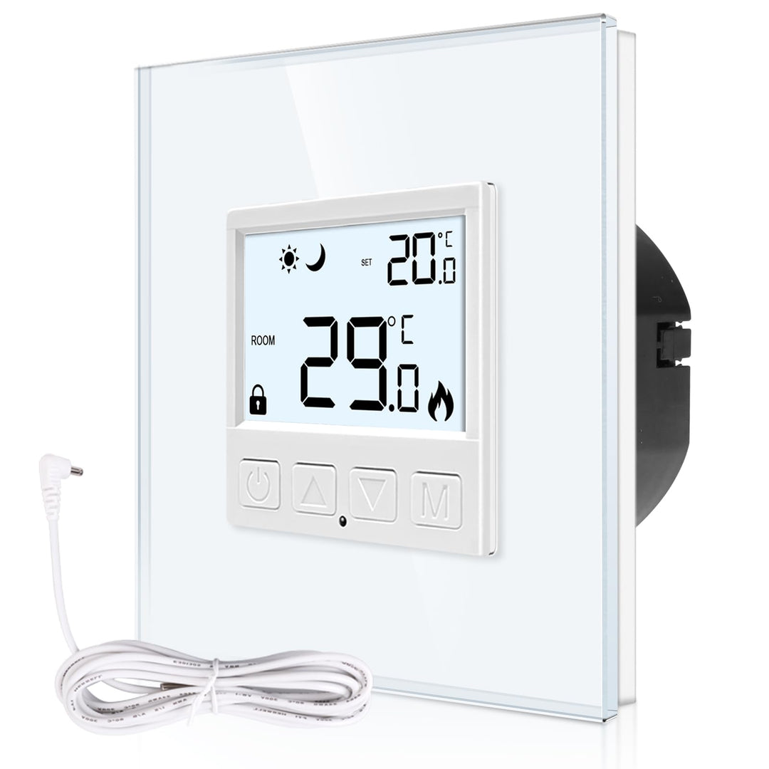 CNBINGO Digitaler Raumthermostat Unterputz mit Fühler, Thermostat für Wasser Fussbodenheizungen und
