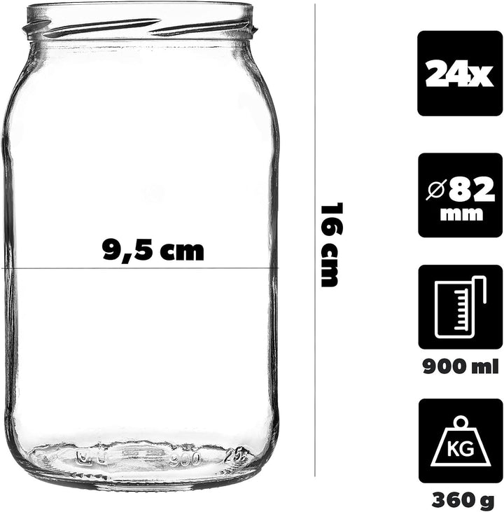 KADAX Einmachgläser 900ml TO82, Grosse Sturzgläser mit Schraubdeckel, Einkochgläser Fermentierglas f