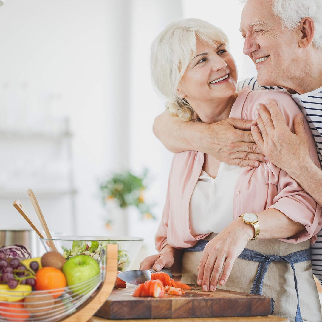 Relaxdays Obsthängematte, Bambus und Edelstahl, Gitter Design, Deko Obstschale, HxBxT: 18, 5 x 38 x