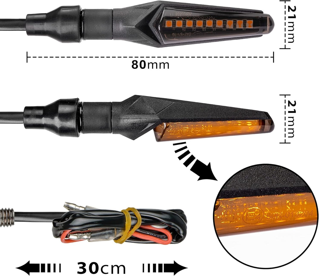 4 Stück Besonders Hell Universal LED Motorrad Blinker Miniblinker mit E Mark Sequentiell Laufeffekt