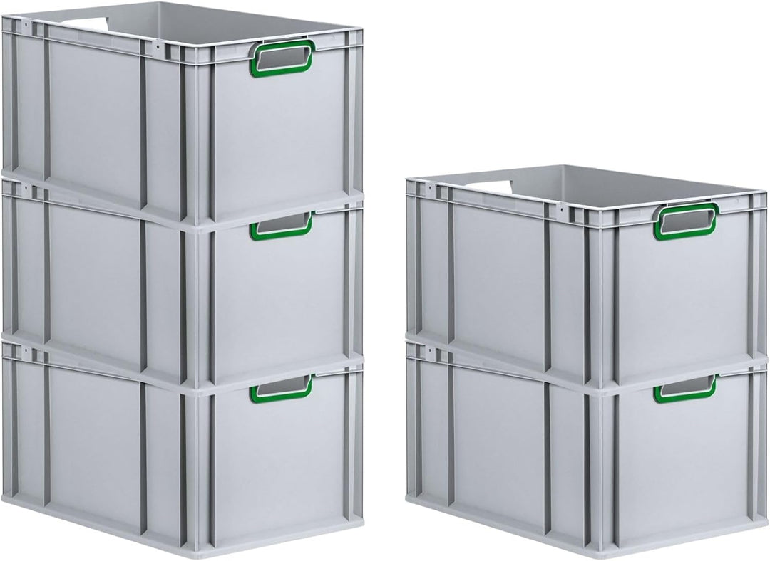 SuperSparSet 5x Eurobox NextGen Color | HxBxT 32x40x60cm | 65 Liter | Griffe grün offen | Verstärkte