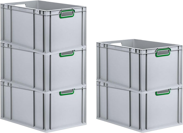 SuperSparSet 5x Eurobox NextGen Color | HxBxT 32x40x60cm | 65 Liter | Griffe grün offen | Verstärkte